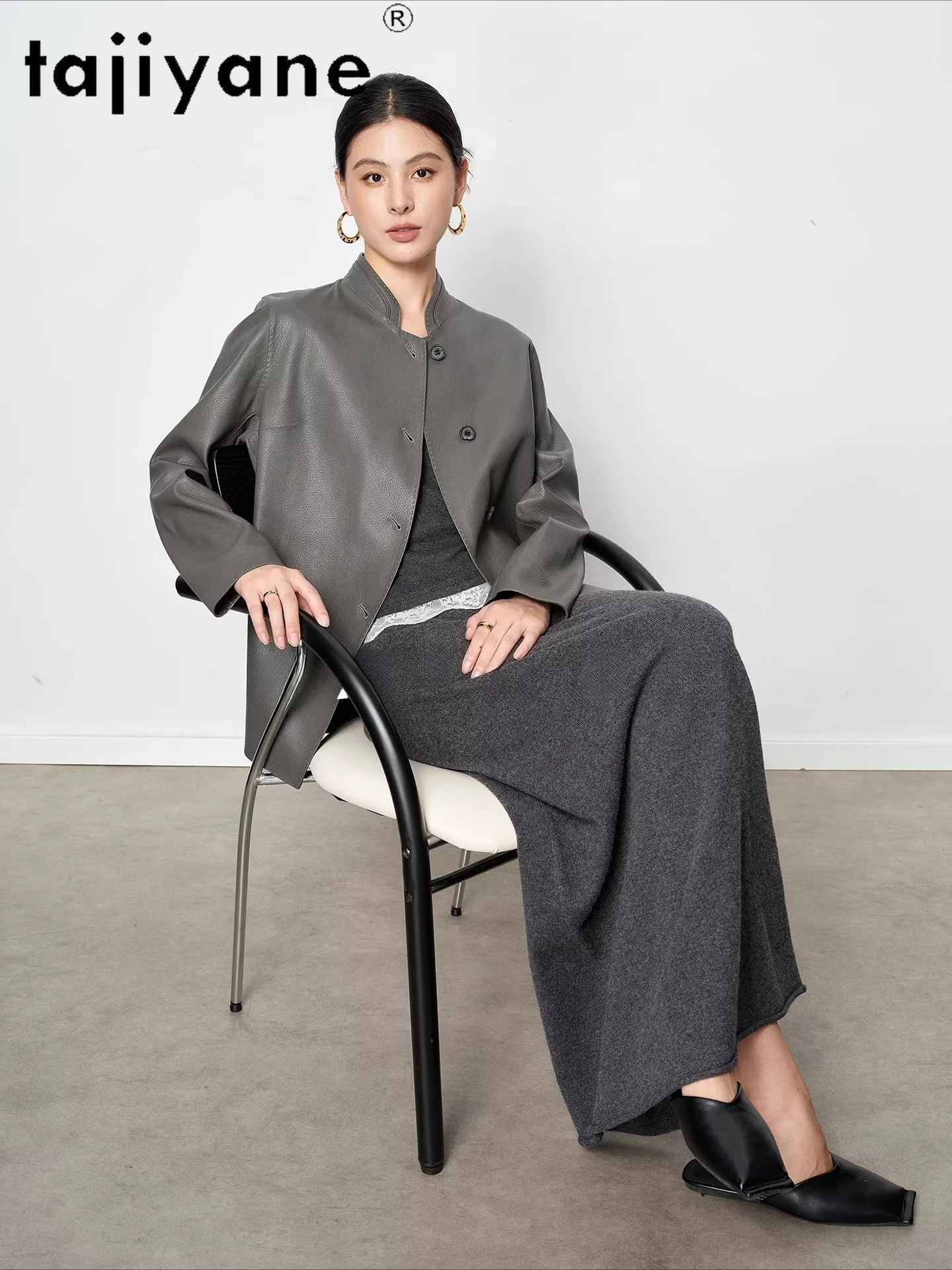 Tajiyane jaquetas de pele de cabra real curto padrão de veado casaco de couro gola jaqueta de couro genuíno mulher 2025 roupas de outono шу omega