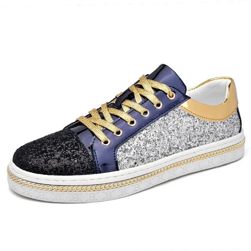 New Arrive Mens Fashion Lace-up Sneakers Casual Flats Moccasins Men's Designer Sequined Loafers Glitter Wedding Party Shoes 2024