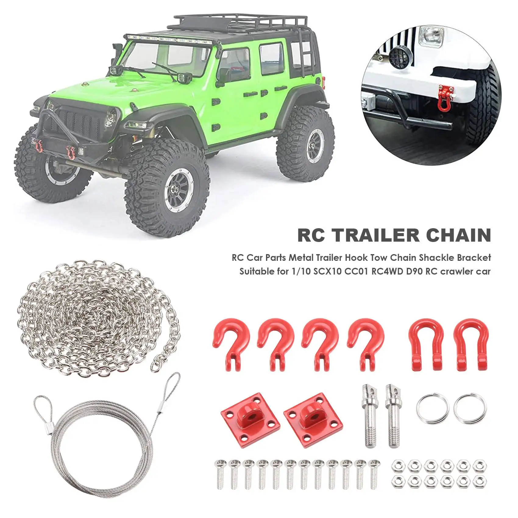 FBIL-RC Parti di Automobili Gancio di Rimorchio in Metallo Catena di Traino Staffa per 1/10 RC Crawler Traxxas Trx4 Axial Scx10 Wraith D90 Tamiya