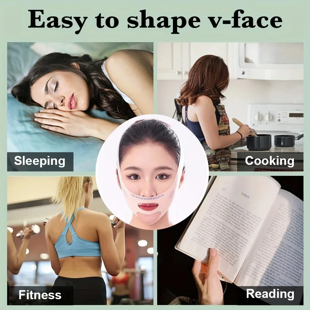 1パック Vラインフェイスリフティングストラップ - アップグレードされた顎ライン用マスクシェイパー、V字型スリムフェイスストラップ、再利用可能な顎リフトストラップ