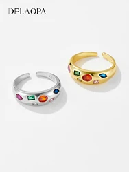 DPLAOPA 925 Sterling Silver Gold Rainbow CZ Colorful Resizable Ring Adjustable Women luxury Fine Jewelry
