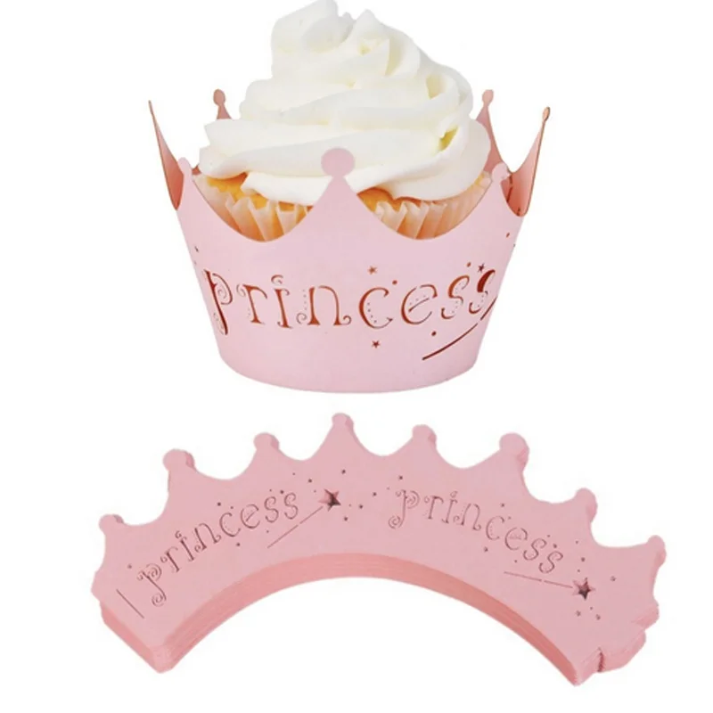 10pcs Princess Crown Paper Laser Cupcake Wrapper Muffin Holder For Wedding Baby Shower Girl 1st Birthday Party Dessert Supplies