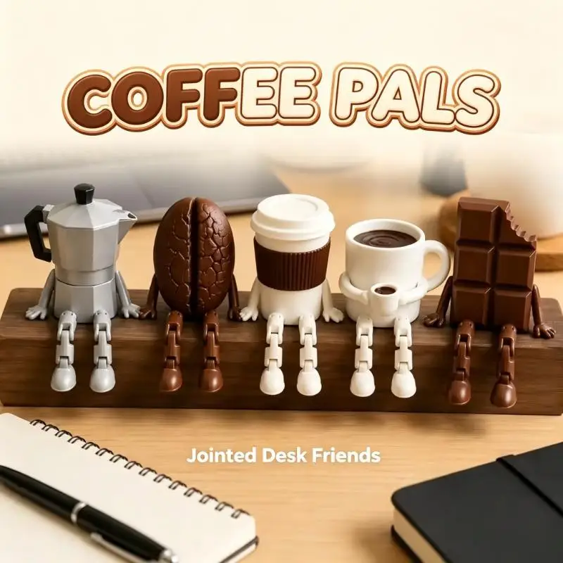 3D Printed Coffee Corner Decor Articulated Moka Pot Coffee Bean Cup Mug Chocolate Figures Coffee Station Shelf Decor Gift