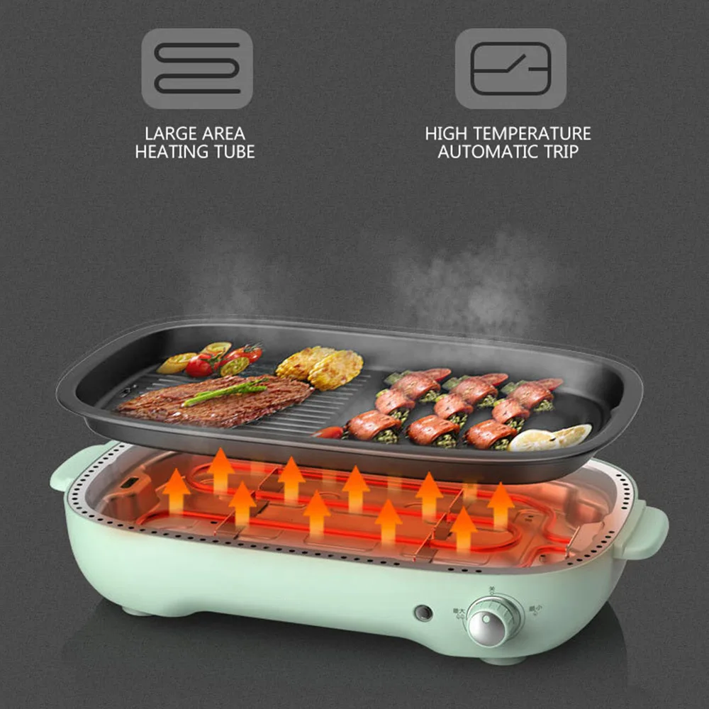 เตาย่างไฟฟ้าหม้อบาร์บีคิวในครัวเรือนกระทะย่างไฟฟ้าในร่มกระทะบาร์บีคิวหม้อร้อนบาร์บีคิวหนึ่งหม้อปลาย่าง