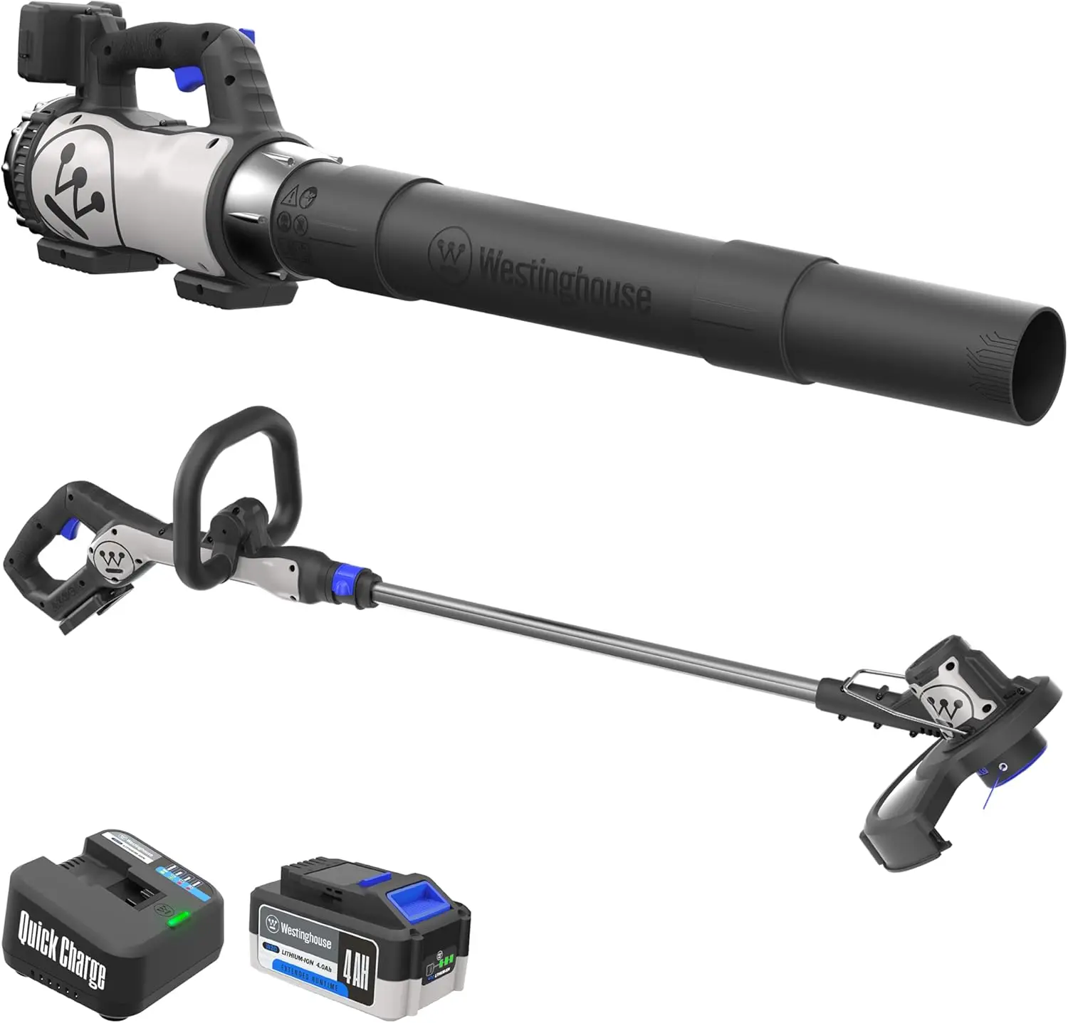 

20V Cordless Leaf Blower, 350 CFM, 110 MPH + 2-in-1 Cordless String Trimmer and Edger, 12 Inch Cutting Path with 4.0Ah Battery a