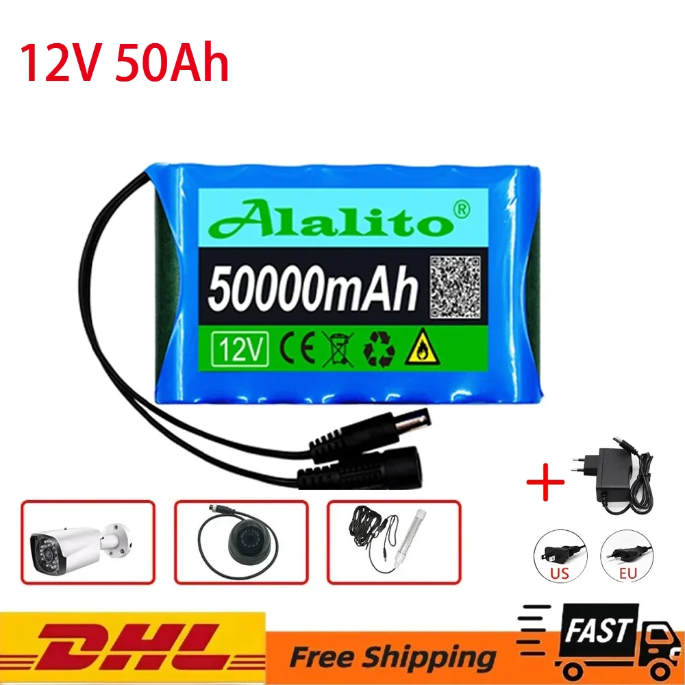 

18650 3S2P 12V 50000mah Original Lithium Ion Battery DC 12.6V 50Ah Rechargeable CCTV, Camera Monitor Replacement Battery+Charger