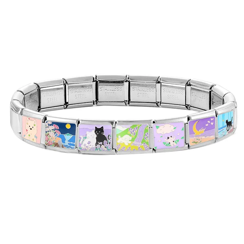2025 New Fashion Cats Moon Stars Boat Flowers Grape Italian Charm Link Fit 9mm Stainless Steel DIY Bracelet Jewelry Making Beads