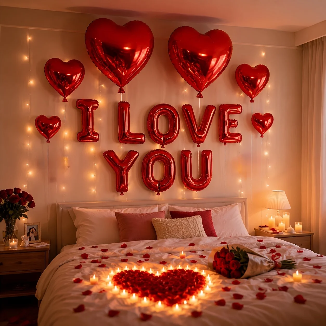 Rotes Folienballon-Set mit der Aufschrift "I Love You", 16-Zoll-Buchstabenballons kombiniert mit 18-Zoll-, 10-Zoll- und 5-Zoll-Herzballons, inklusive Band, Klebstoff und Aufblasrohr, geeignet für