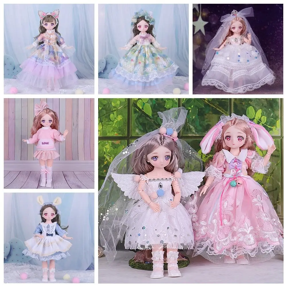 Pink Eyed 30cm Doll with Clothes Set with Clothes Princess Style 1/6 Bjd Doll Plastic Cute 3D Simulated Hinge Doll Children Gift