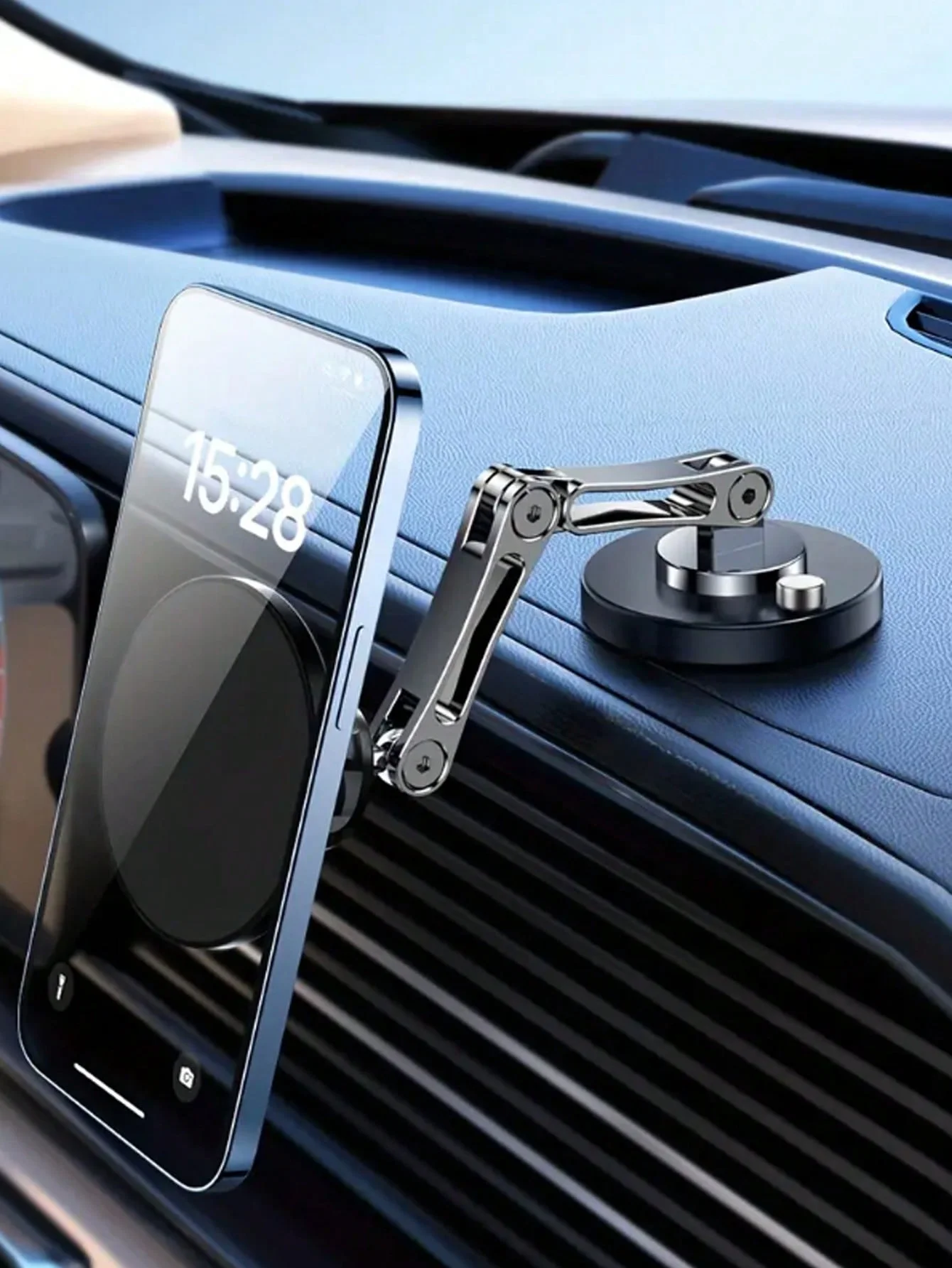 

Universal Magnetic Car Phone Holder – 360° Rotation, Strong Neodymium Magnets for MagSafe & Non-MagSafe Phones, Includes Magneti