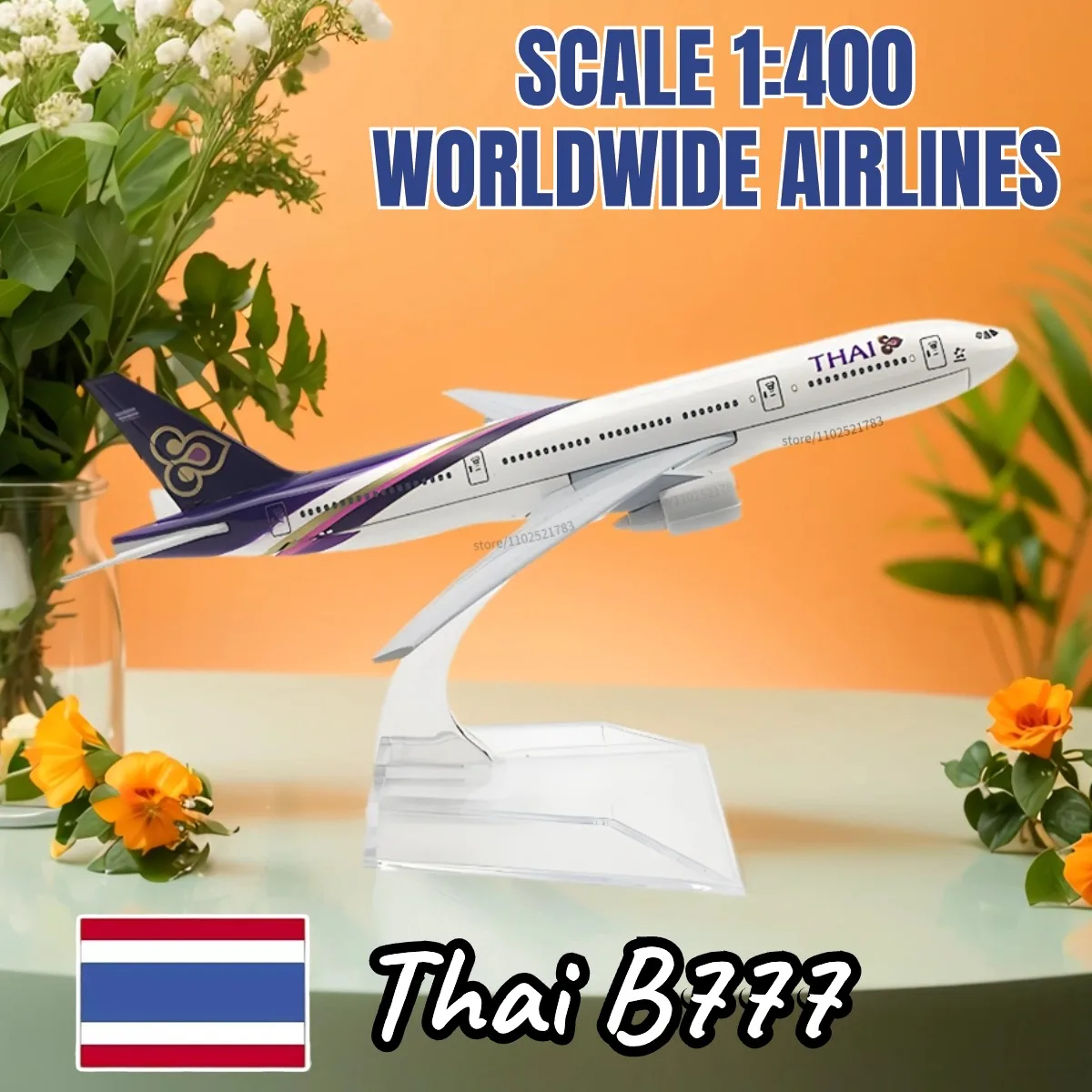 

Scale 1:400 Replica Thai B777 Diecast Aircraft Boeing Airbus Plane Model Miniature Aviation Figures Children Kids Toy for Boy