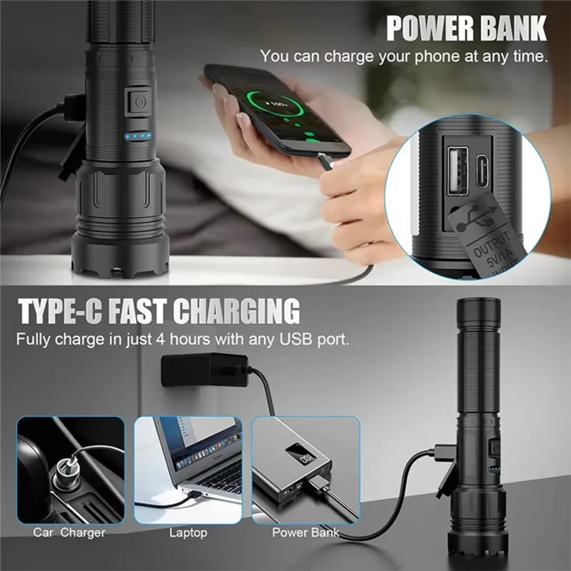 جديد-مغناطيس سبائك الألومنيوم مصباح ليد جيب قابل لإعادة الشحن عالية الطاقة الشعلة فانوس زوومابلي للتخييم بطارية 18650