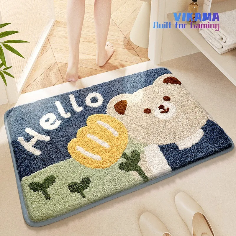 VIKAMA Cartoon Bathroom Anti-slip Imitation Cashmere Floor Mats Household Doorway Toilet Bathroom Foot Mats Home Decoration