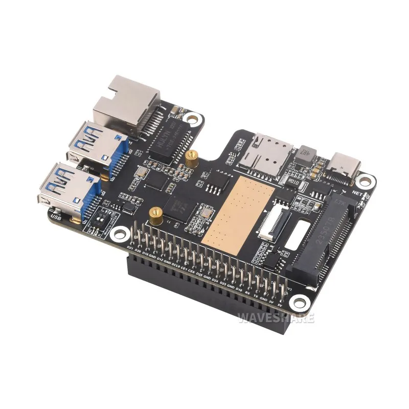 

PCIe to MiniPCIe / Gigabit Ethernet / USB 3.2 Gen1 HAT for Raspberry Pi 5, Supports MiniPCIe interface 4G Module