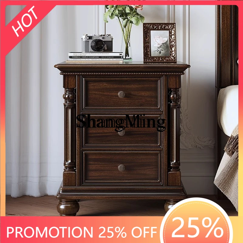 

SM New Vintage Country Home All Solid Wood Wall Locker Black Walnut Bedside Storage Locker