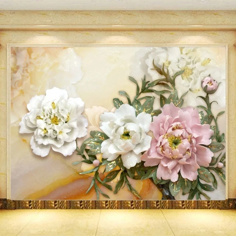Custom Photo Wallpaper 3D Stereo Embossed Beautiful Peony Flower Mural Living Room TV Study Background Wall Decor 3D Wall Papers