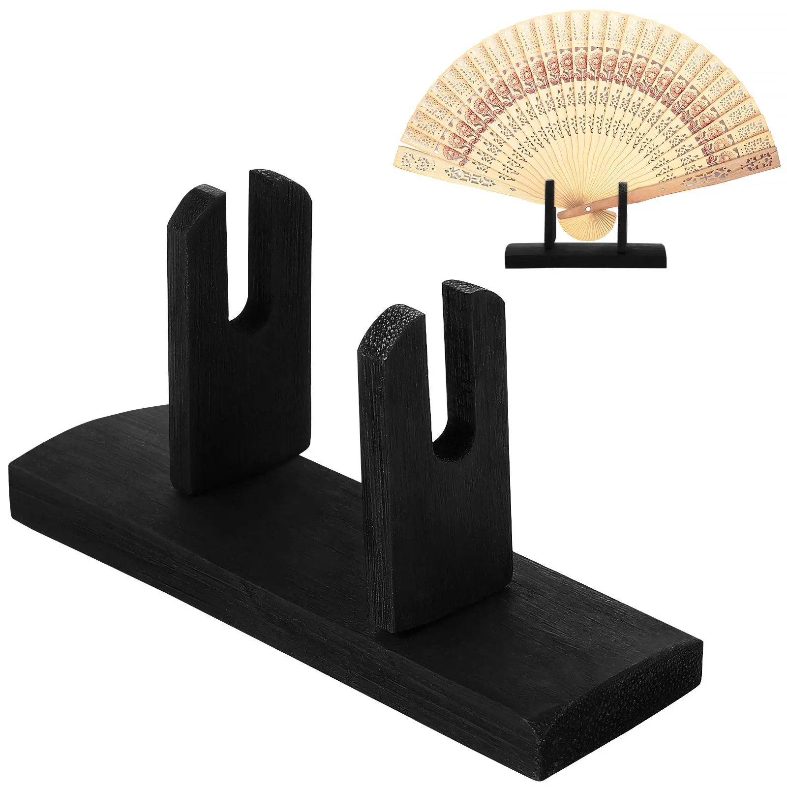 Japanese Style Fan Holder Black Small Display Stand Wall Mount Wood Folding Fan Rack Lightweight Home Decoration
