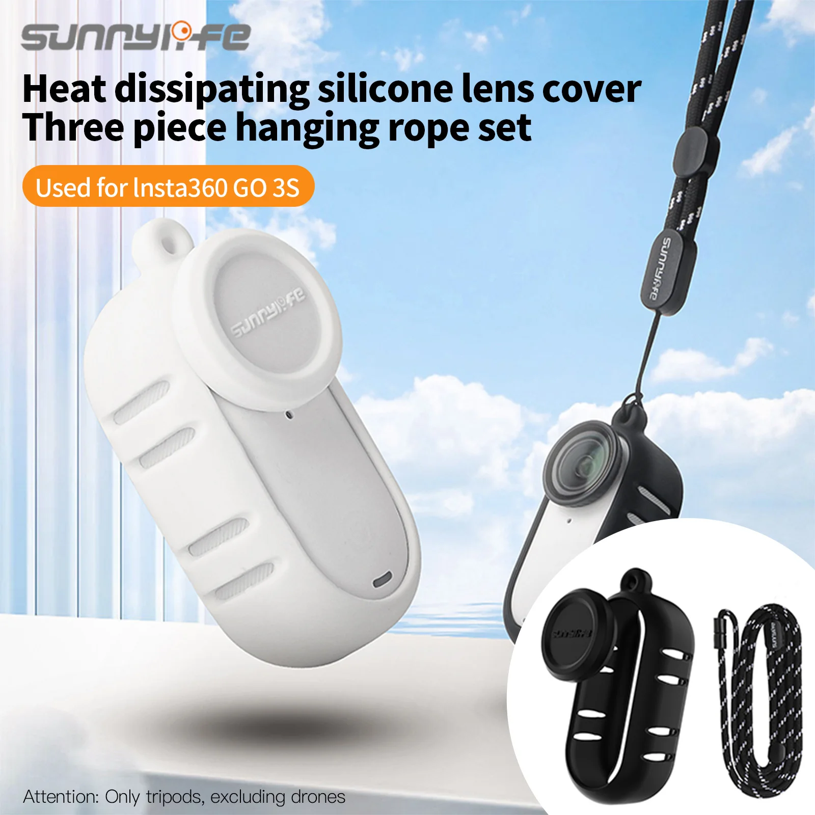 Sunnylife Heat Dissipation Silicone Sleeve Lens Cover For Insta360 GO 3S Camera Accessories Protective Case With Hanging Rope