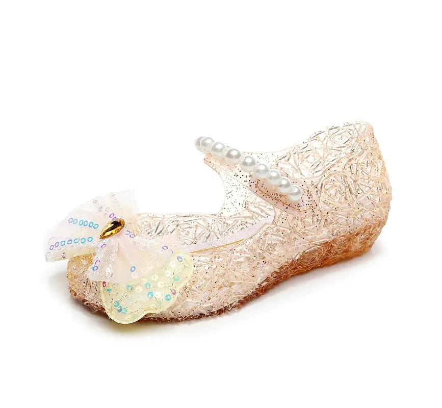 Kids Girl Bowknot Princess Sandal Children Soft Bottom High Heels Crystal Jelly Wedding Performances Party Shoe PVC Beach Sandal