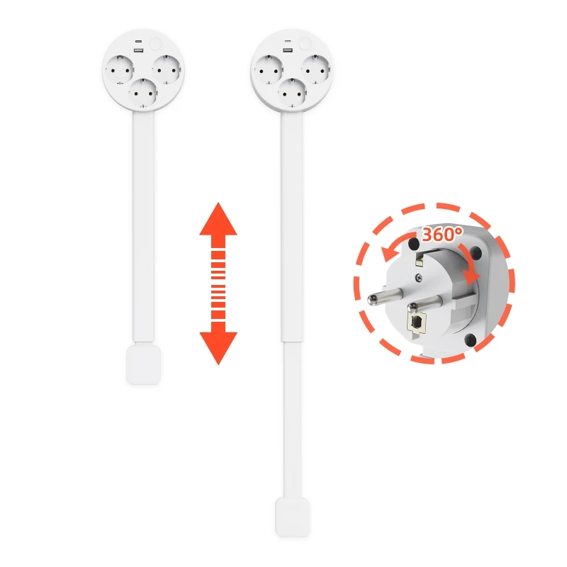 Electrical Outlet Extender Adjustable Length EU US Plug Stretchable Wall Plug Power Strop Outlets 180° Rotate Retractable Socket view 4