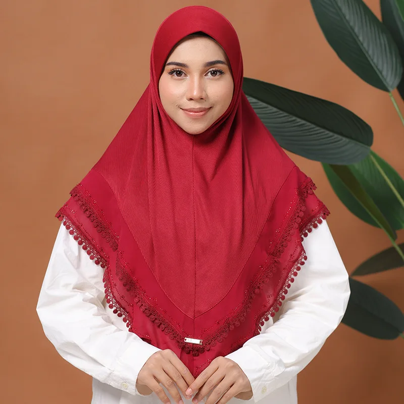 

New One Piece Amira Lace Hijab Muslim Women Instant Scarf Turban Islam Prayer Hijabs Shawls Wrap Niqab Nikab Arabic Headwear Hat