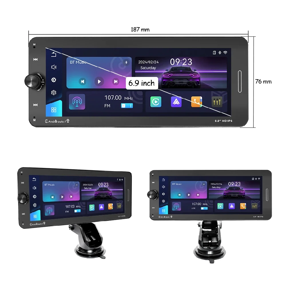 Wireless 6.9 Inch lPS Touch Screen Portable Car Radio Carplay Multimedia Display Player Mirror Link Android/I0S FM Transmit