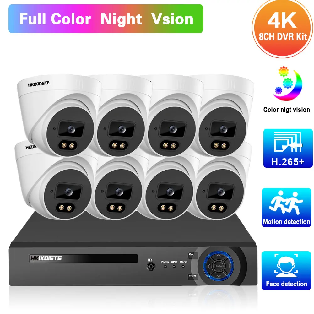 

4K AHD Security Dome Camera System 8CH DVR Kit 8MP Full Color Night Vision CCTV Home Camera Video Surveillance System Kit XMEYE