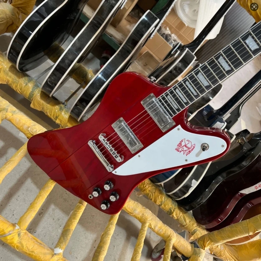 جيتار كهربائي أحمر مع بيك اب H-H، جسم من خشب الكرز، لوح فريتس من خشب الورد، إكسسوارات فضية، هدية عيد الميلاد شحن مجاني