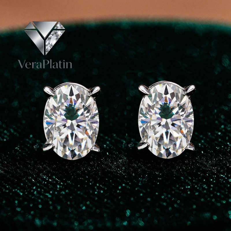 

VeraPlatin Women Engagement 18K White Gold Wedding Oval 1CT Moissanite Diamond Girl Valentine's Day PT950 Birthday Gift Earplug