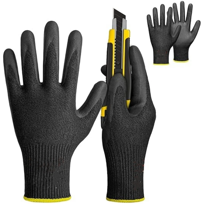6Pairs PU Coated Safety Work Gloves Non-Slip Seamless Knit Nylon Anti-Cutting Gloves with Polyurethane for Industrial Outdoor