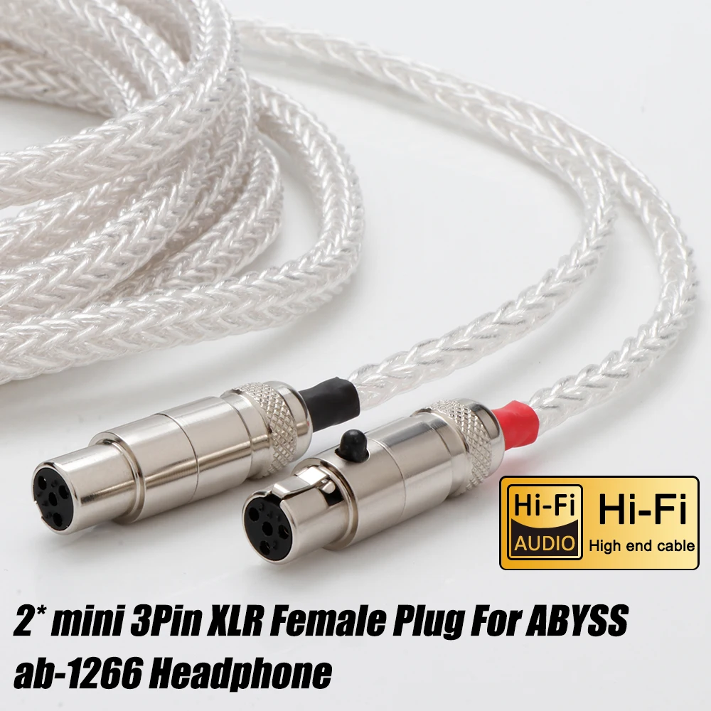 Cabo de fone de ouvido de prata pura, áudio hifi, 16 núcleos, 4/3 pinos, xlr macho para abyss ab-1266, atualização de fone de ouvido, cabo de extensão