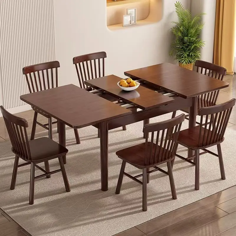 Extendable Wooden Dining Table Kitchen Dining Room Furniture Adjustable Size 90/100/120cm Walnut Space Saving Table