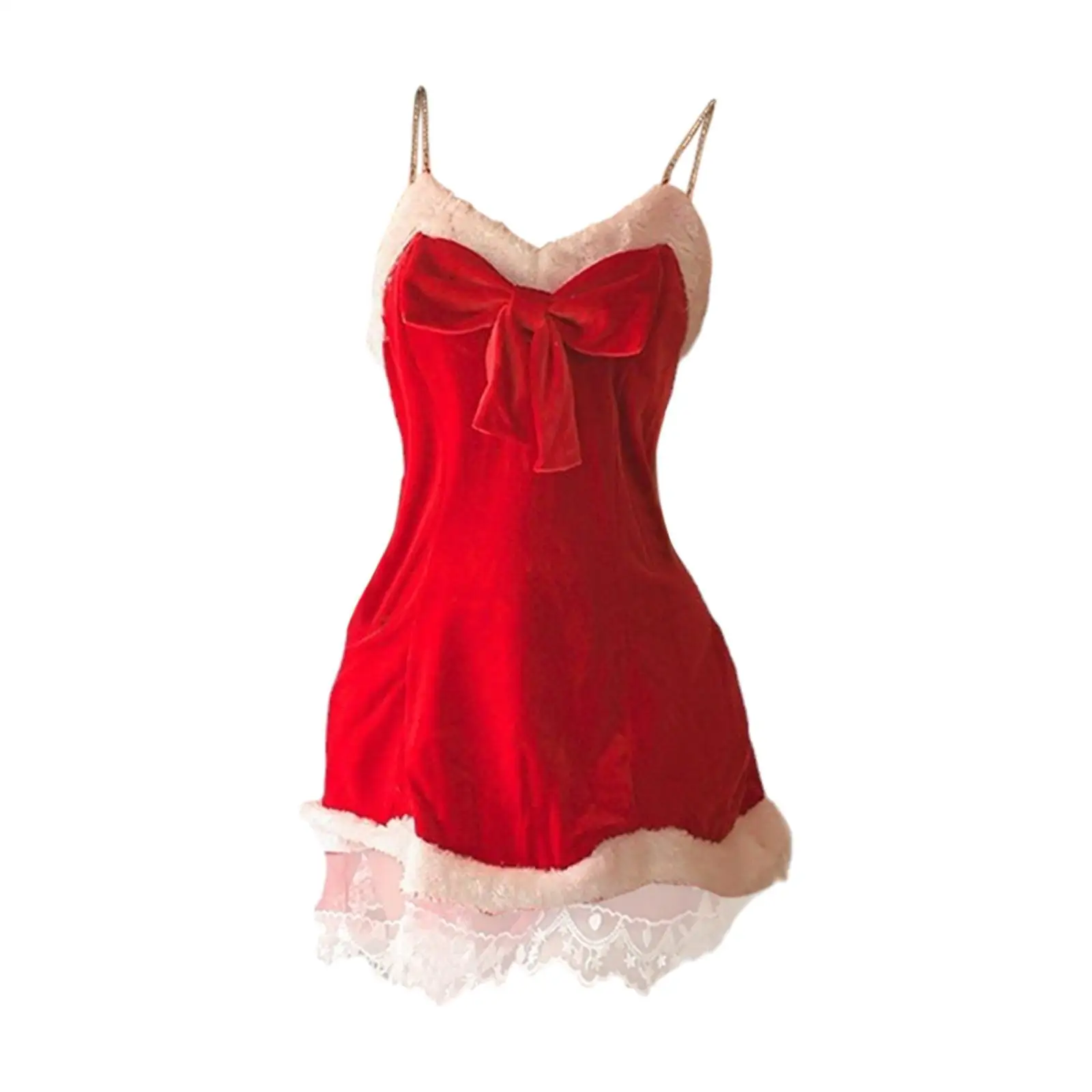 Mini abito da Babbo Natale con fiocchi carini, decorazione, camicia da notte, lingerie natalizia da donna