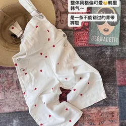 Spring and Autumn Girls' Strap Pants Cute Color blocked Love Pants Fashion Korean Children's jumpsuit