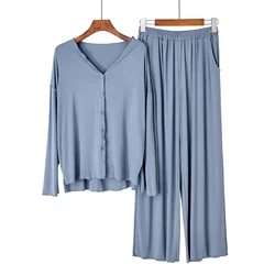 Pyjama en coton pour femmes, nouveau style japonais, cardigan de printemps et d'automne, couleur unie, pantalon à manches longues, costume de service à domicile