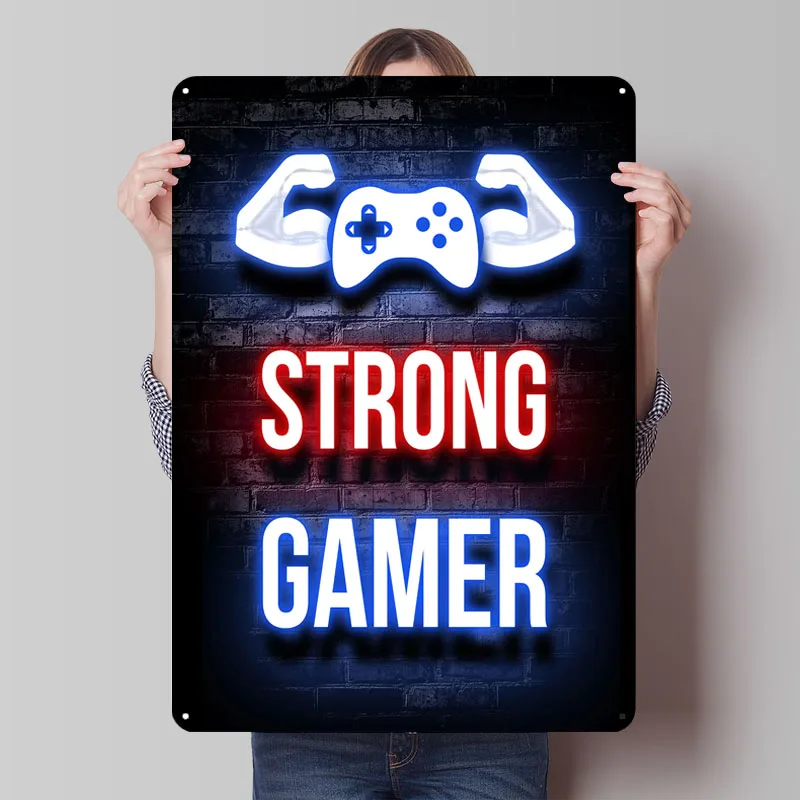 Fuerte Gamer Gym Fitness cartel de Metal objetos decorativos para el hogar carteles de estaño de Metal personalizados para decoración de sala de jugadores Retro