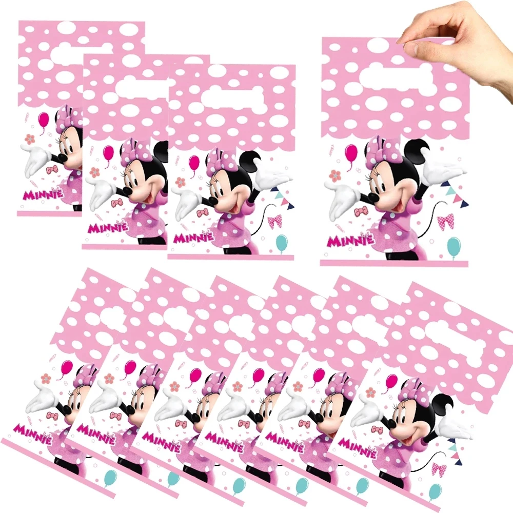 Disney Minnie Mouse bebek duş parti Favor hediye keseleri Minnie pembe şeker çanta kolu hediye keseleri çocuk kız doğum günü partisi dekorasyon