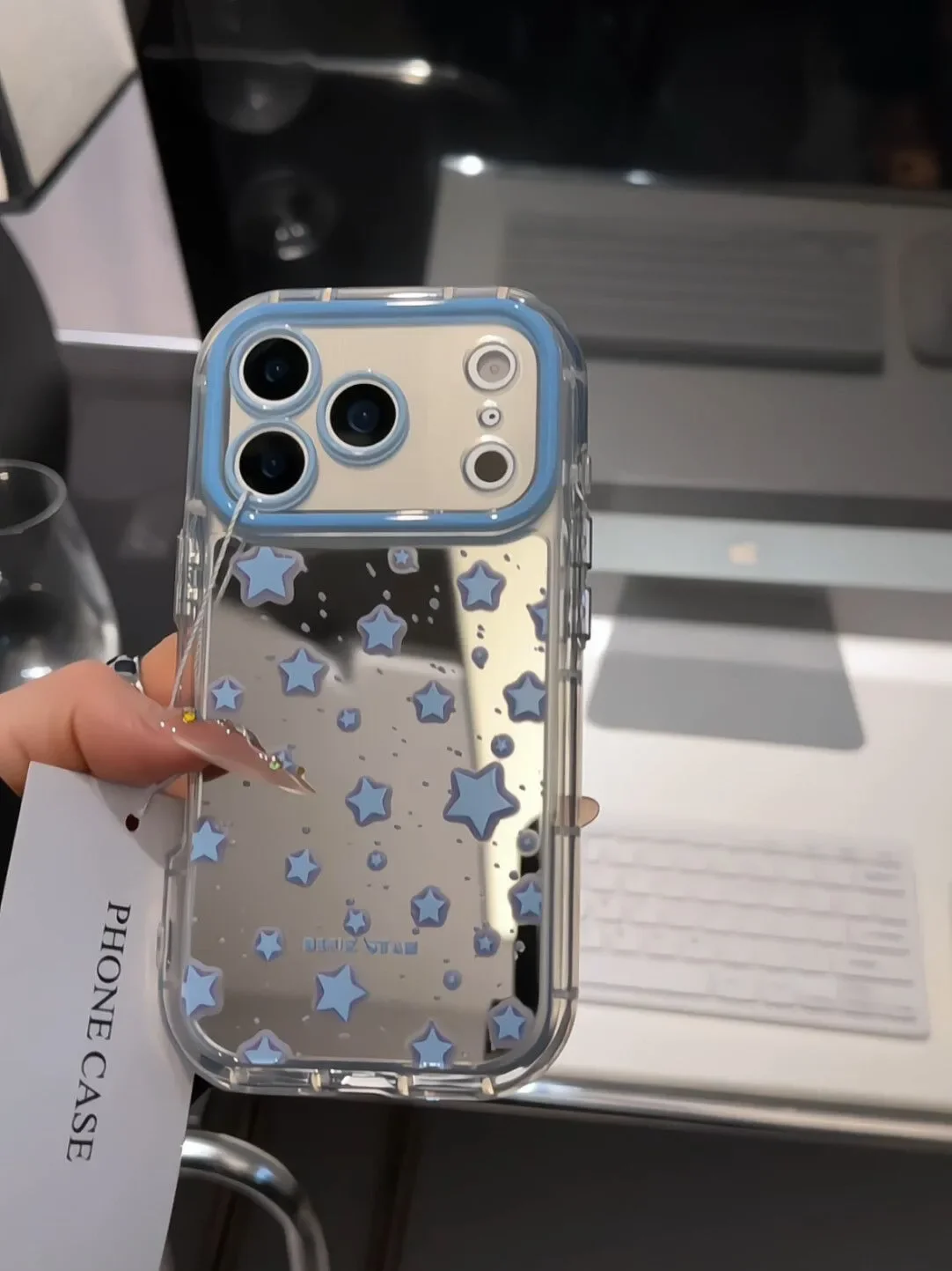 Full Screen Blue Stars Makeup Mirror Phone Case For iPhone 18 17 16 15 14 13 12 11 Pro XR XS Max 7 8 Plus 17air Shockproof Cover - view 3