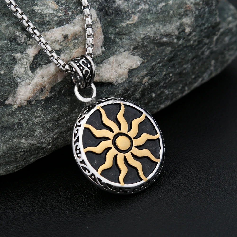 Classic Vintage Stainless Steel Sun God Necklace For Men Punk Apollo Amulet Pendant Fashion Myth Biker Jewelry Gifts Wholesale