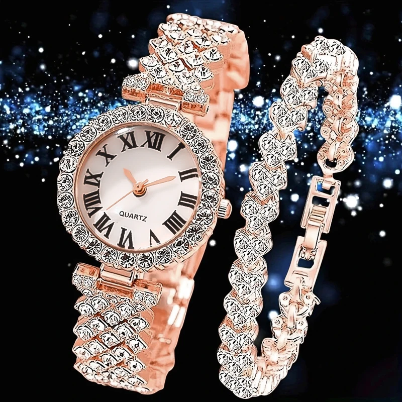 2Pcs Casual Women's Watch Set, Easy Daily Matching, Perfect Gift For Eid Al‑Fitr, Christmas, New Year's Eve, Birthday