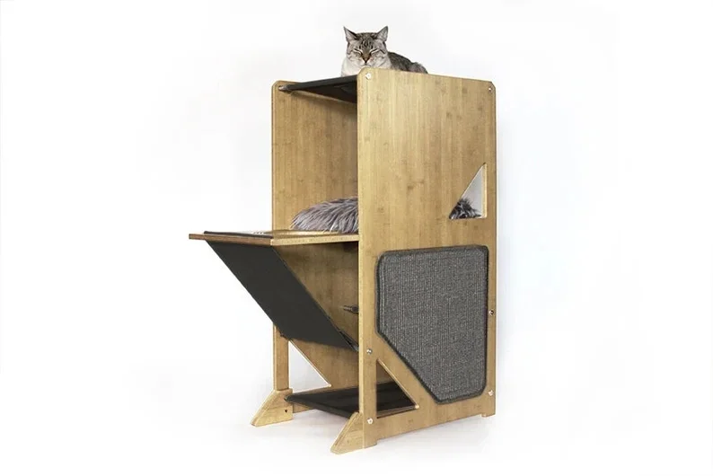 Best Selling Modern Sustainable Wooden Frame Cat Bed Modern Cat Furniture Scratching Pad Cat Scratcher Hammock