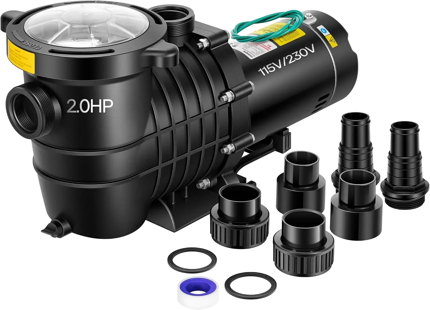 2.0HP In/Above Ground Pool Pump, 115V/230V 6800GPH Self-Priming | High Flow Energy Efficient Motor - 1.5