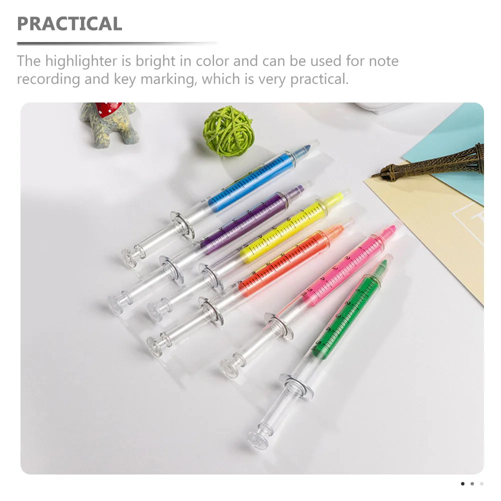 

24pcs Highlighter Adorable Nurse Syringe Plastic Convenient Bright Color Writing Tools For School Students Nurses Fluorescent