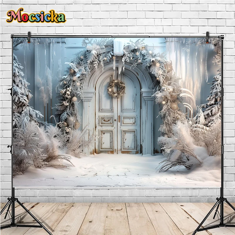 Mocsicka Winter Christmas Photography Background Gorgeous Gate Xmas Tree Holiday Party Family Portrait Photo Backdrops Studio