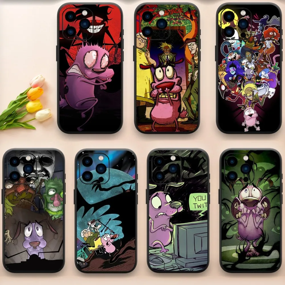 Cartoon-Courages-The-Cowardly-Dog Phone Case For iPhone 13 14 15 11 12 Mini Pro Max XR X Black Shell