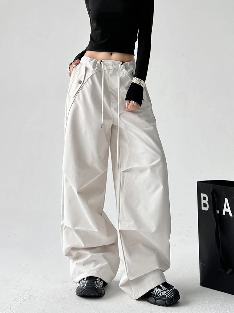 المرأة الخريف الشتاء ملابس العمل السراويل عالية الخصر الرباط عارضة مستقيم الساق واسعة الساق السراويل الطويلة الأمريكية Sle الأبيض