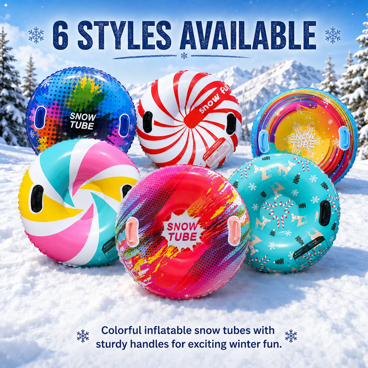 1pc Inflatable Snow Tube with Dual Handles, Colorful Round Snow Sled for Winter Outdoor Sliding, Ski Resort and Snow Play