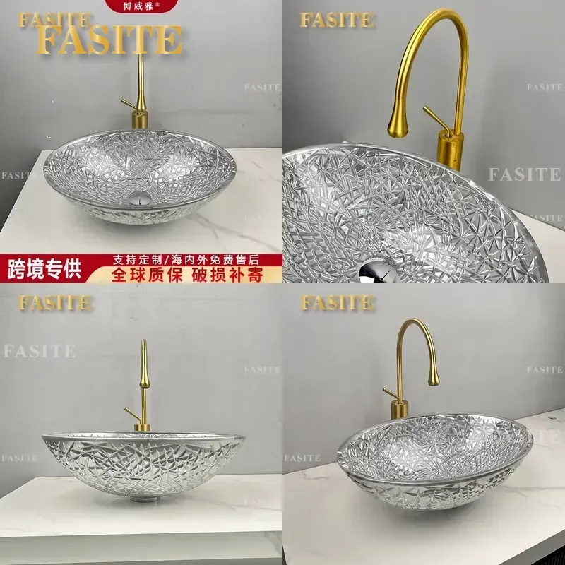 For Oval Bathroom Sink Electroplated Die Cast Glass Countertop Wash Basin Modern Vanity Bowl Home Decor