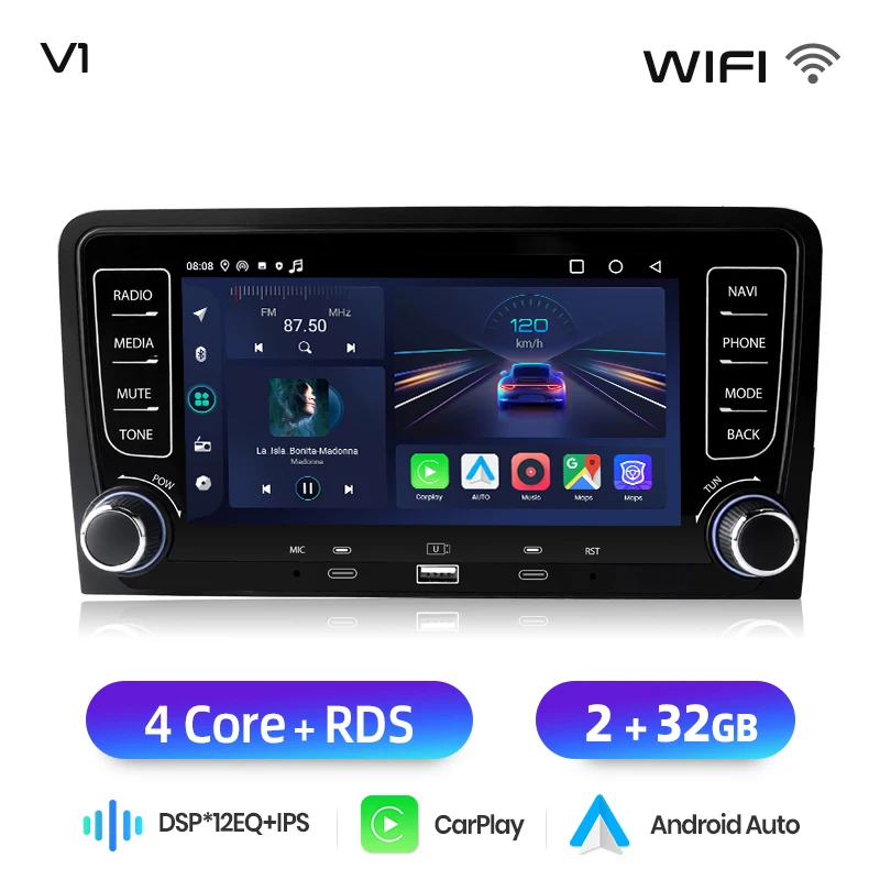 Junsun 7 ''Draadloze CarPlay Android Auto Radio Multimedia Voor Audi A3 8P S3 2003-2012 4G WiFi GPS Navigatie Autoradio