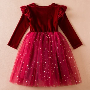 Girls Sequin Ruffle Manga Longa Vestidos de Princesa, Crianças, Vermelho, Verde, Vestido de Natal, Fato de Aniversário, Inverno, 3-8 Anos 12 principais vendas conjunto lantejoula verde - №2
